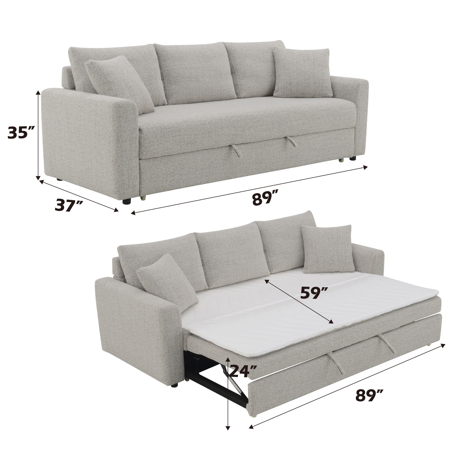 Connie - Boucle Sleeper Sectional Sofa With 2 Toss Pillows - Beige 
